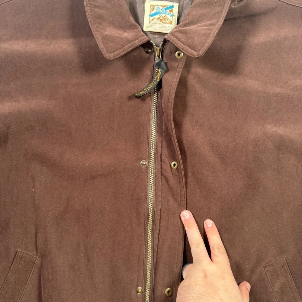 TravelSmith Bomber Jacket Mens XXL Brown Good Faux Suede Zip Up USA Made